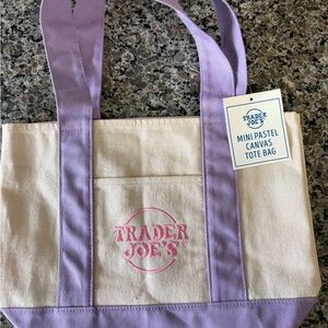 NWT Trader Joe's Mini Pastel Canvas Tote Bag - Lavender